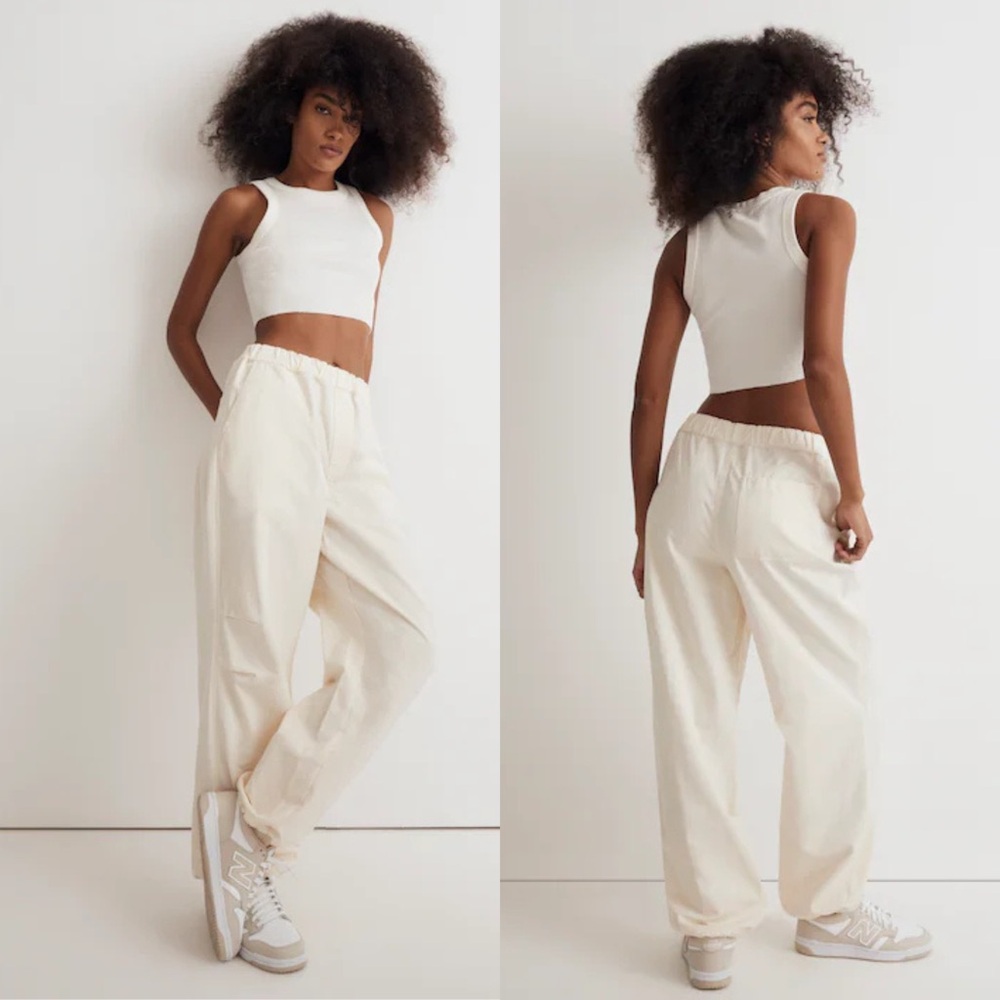Madewell Parachute Cargo Pants Small Antique Cream Pull On Utility Wide Leg